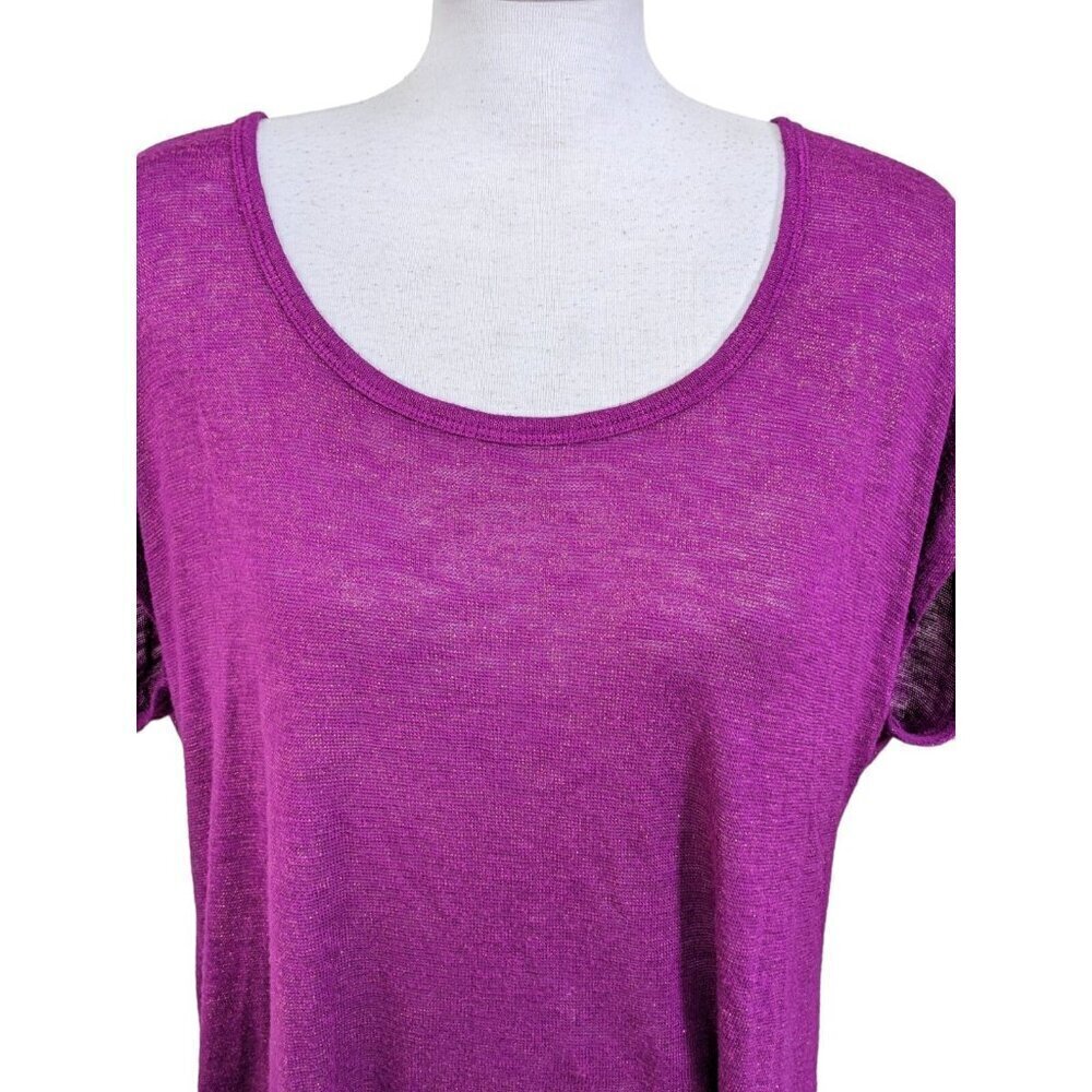 Plus Size Thin Knit Sweater Womens 2X Purple Metallic Sparkle Glitter Cap Sleeve